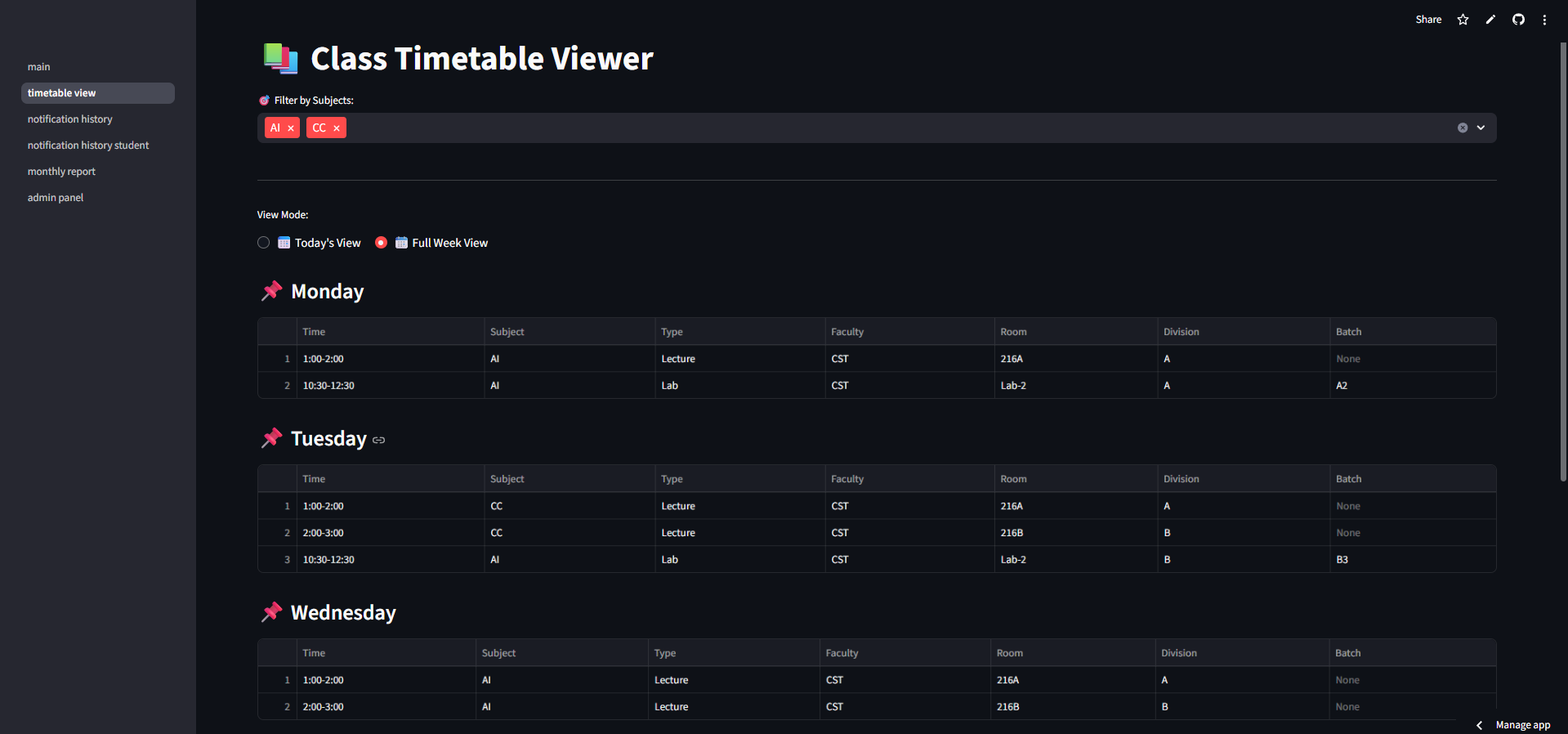 Class Notification & Timetable App screenshot